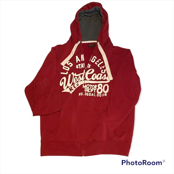 Maroon zippered hoodie size L unisex - Picture 1 of 2